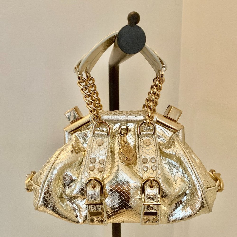 Versace Gold Python Link Frame Bag - image 1